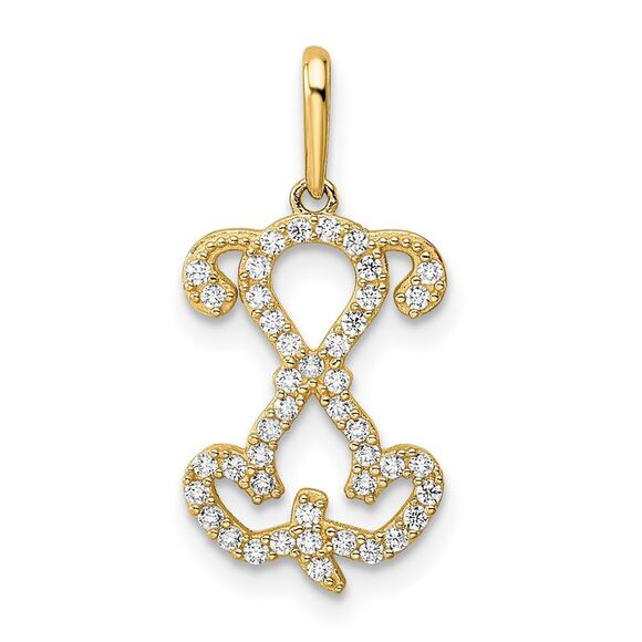 Kazi Luxury 14k Yellow Gold Polished CZ Puppy Sitting Outline Pendant